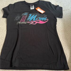 Harley-Davidson Black Tee with Blue and Pink Mom Graphic